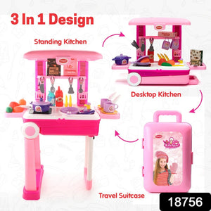 3 in 1 Kitchen Set for Kids, Portable Pretend Play Toys for Kids with Suitcase (1 Set)