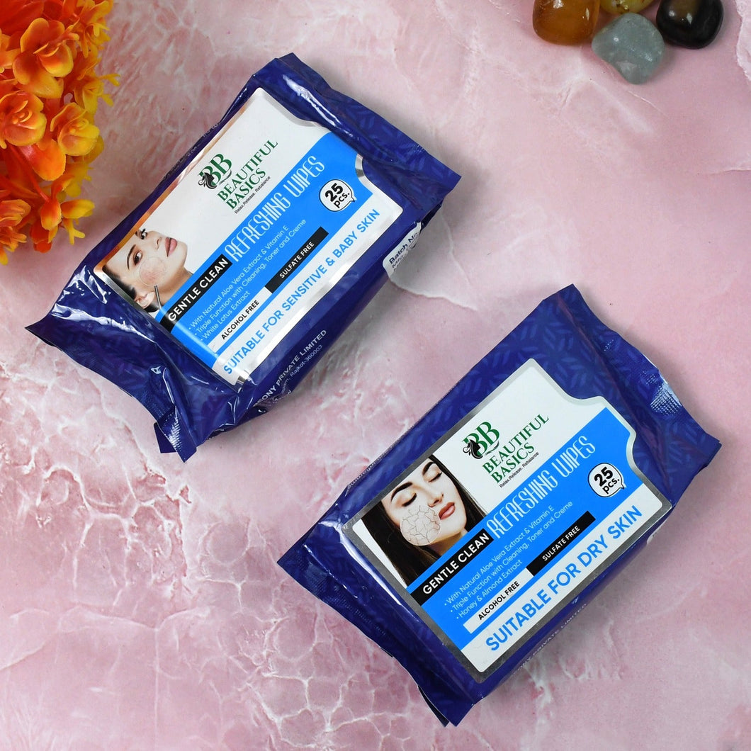 Beautiful Basics Dry & Sensitive Skin Face Wipes (2 Pkts x 50 Pcs Wipes)