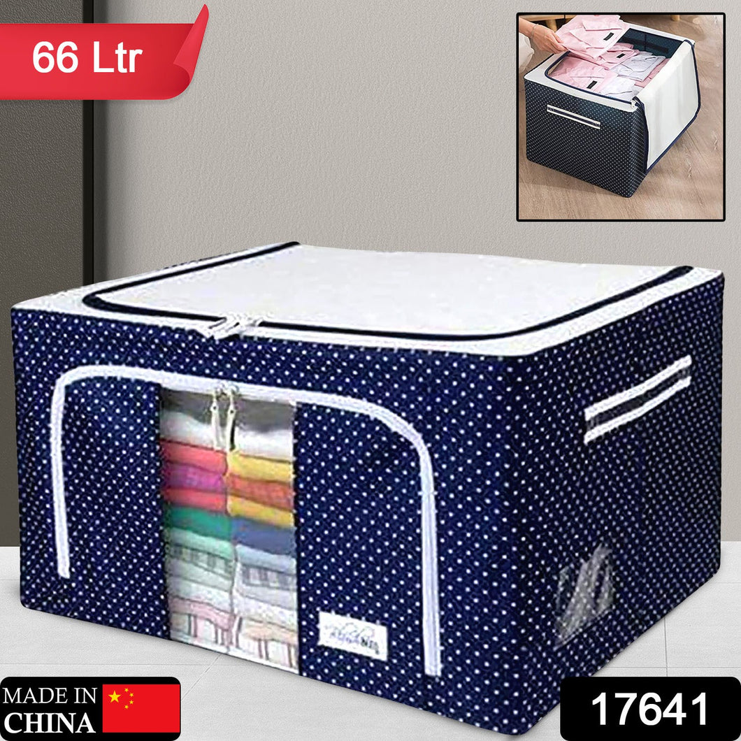 17641 Foldable Steel Frame Clothes Living Storage Organizer Handled Bag Box For Large Size Bedding Blankets Women Saree Toys  Cloth Storage Box  Bag (66 Liter)