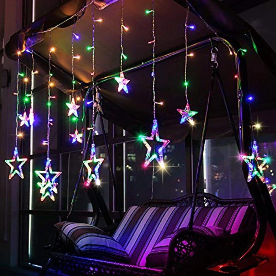 12 Stars LED Curtain String Lights with 8 Flashing Modes for Home Decoration, Diwali & Wedding LED Christmas Light Indoor and Outdoor Light ,Festival Decoration (Multicolor / With Box)