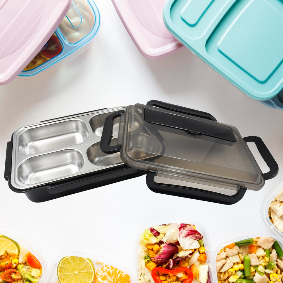 10034 4 Compartment Insulated Lunch Box Stainless Steel Tiffin Box For Boys Girls School  Office Men For Microwave  Dishwasher  Freezer Safe Adult Children Food Container (1 Pc)