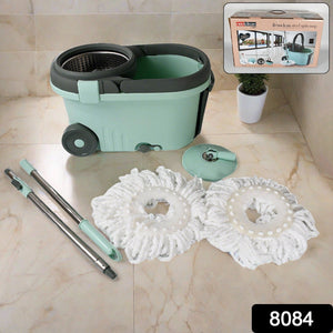 Ganesh Quick Spin Mop Steel Spin, Bucket Floor Cleaning, Easy Wheels & Big Bucket, Floor Cleaning Mop With Bucket, 2 Micro fiber head / Refill