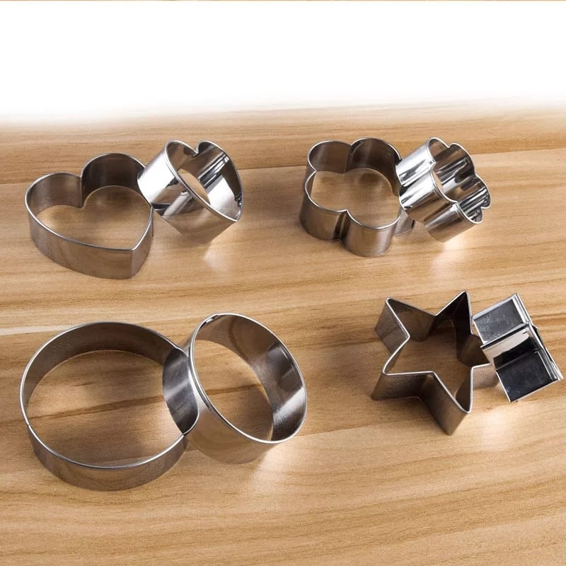 0813 Cookie Cutter Stainless Steel Cookie Cutter With Shape Heart Round Star And Flower (12 Pieces)