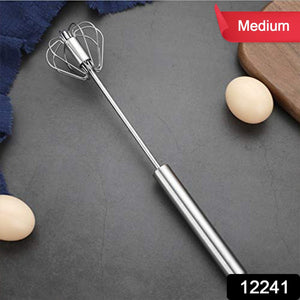 Medium Stainless Steel Egg Whisk, Hand Push Rotary Whisk Blender (1 Pc / 30 Cm)