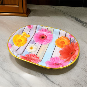 Medium Plastic Flower Printed Design Serving Tray (1 Pc  31 X 21 Cm)