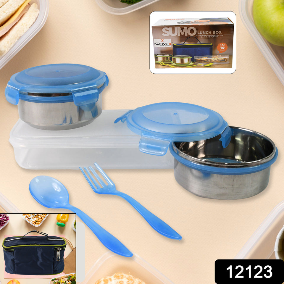 Sumo Lunch Box With Lunch Bag Plastic Lunch Box  Plastic Spoon Fork (2 Pc Set  With Lunch Box)