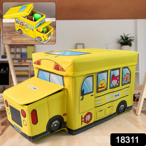 School Bus Shaped Portable Foldable Toy Box Storage with Lid (1 Pc)