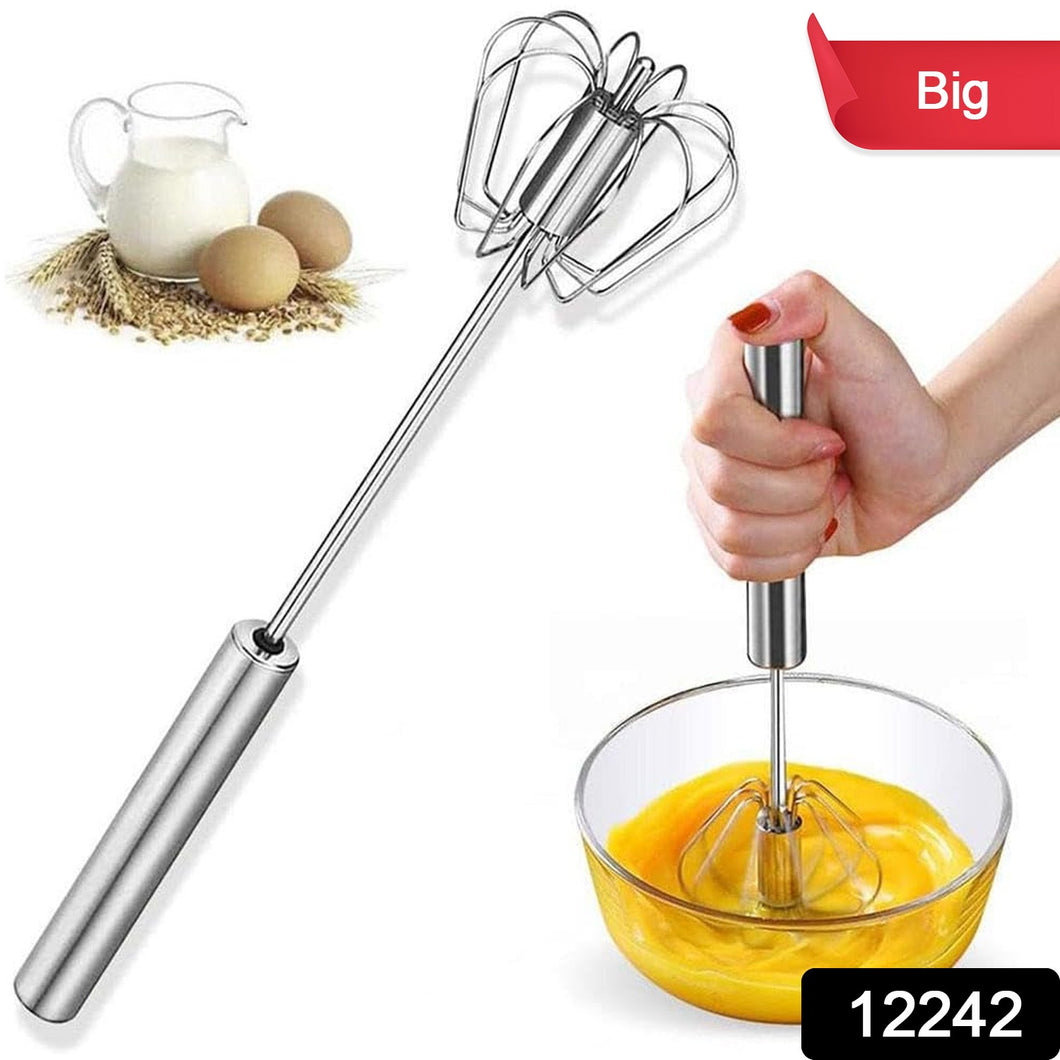 Big Stainless Steel Egg Whisk Hand Push Rotary Whisk Blender (1 Pc  35 Cm)