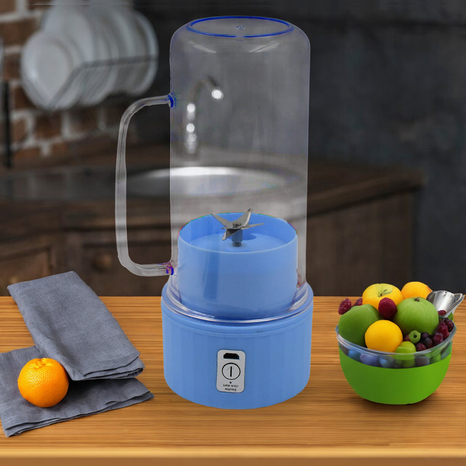 Portable Electric Juicer With Handle  Straw Usb Rechargeable 6 Stainless Steel Blades (500 Ml)