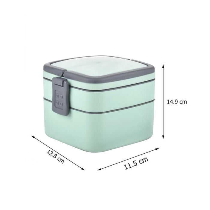 Customized GREEN DOUBLE-LAYER PORTABLE LUNCH BOX STACKABLE WITH CARRYING HANDLE AND SPOON LUNCH BOX , Bento Lunch Box