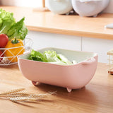 2717 Multifunctional Bpa Free Double Layered Plastic Rotatable Strainer Bowl With Handles For Washing Rinsing Serving Vegetables  Fruits (Multicolor)