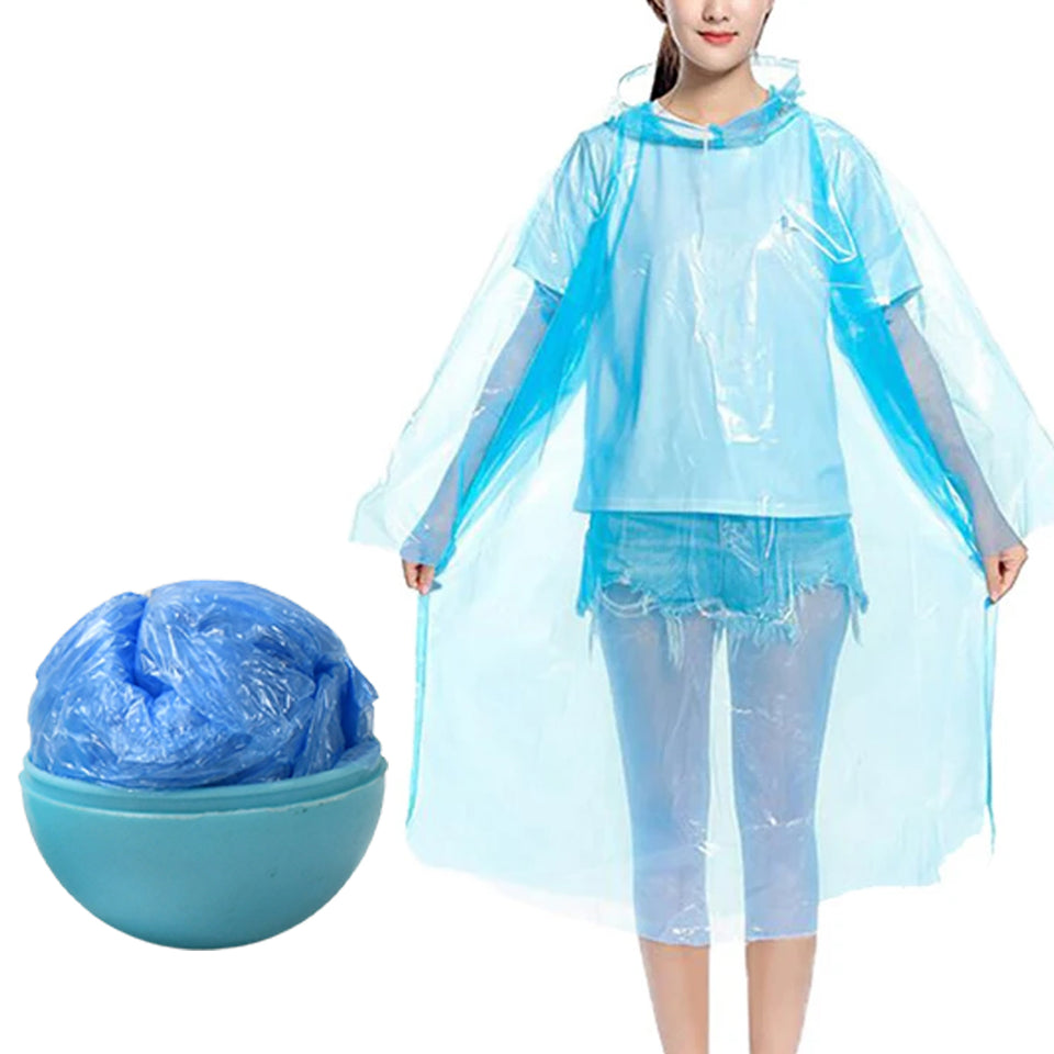 12742 Disposable Raincoat For Kids With Hood And Attachable Round Case Clear Plastic Raincoats For Emergency Girls Boys Disposable Emergency Ball Raincoat For Traveling And Outdoor Activities (1 Pc  Multicolor)