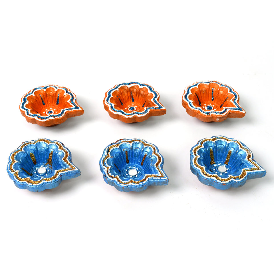 Decorative Hand Painted Clay Puja Diya For Diwali Handmade Diya (6 Pcs Set)