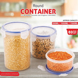 5828 Round Plastic Airtight Food Storage Containers With Leak Proof Locking Lid Storage Container Set Of 3( Approx Capacity 500ml1000ml1500ml Transparent) - 3 Pc Set