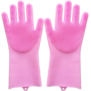 17723 Dishwashing Gloves With Scrubber Silicone Cleaning Reusable Scrub Gloves For Wash Dish Kitchen Bathroom Pet Grooming Wet And Dry Glove (1 Pair 250 Gm)