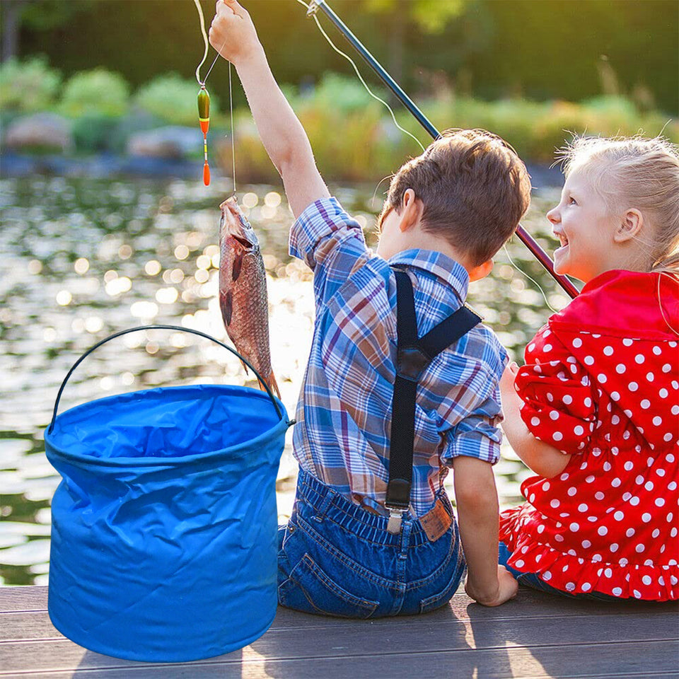 17965 Folding Bucket Portable Round Bucket Simple Bucket With Handle Multi-functional For Outdoor Use Fishing Car Washing Cleaning Disaster Prevention Portable Lightweight Durable (1 Pc  Mix Color)