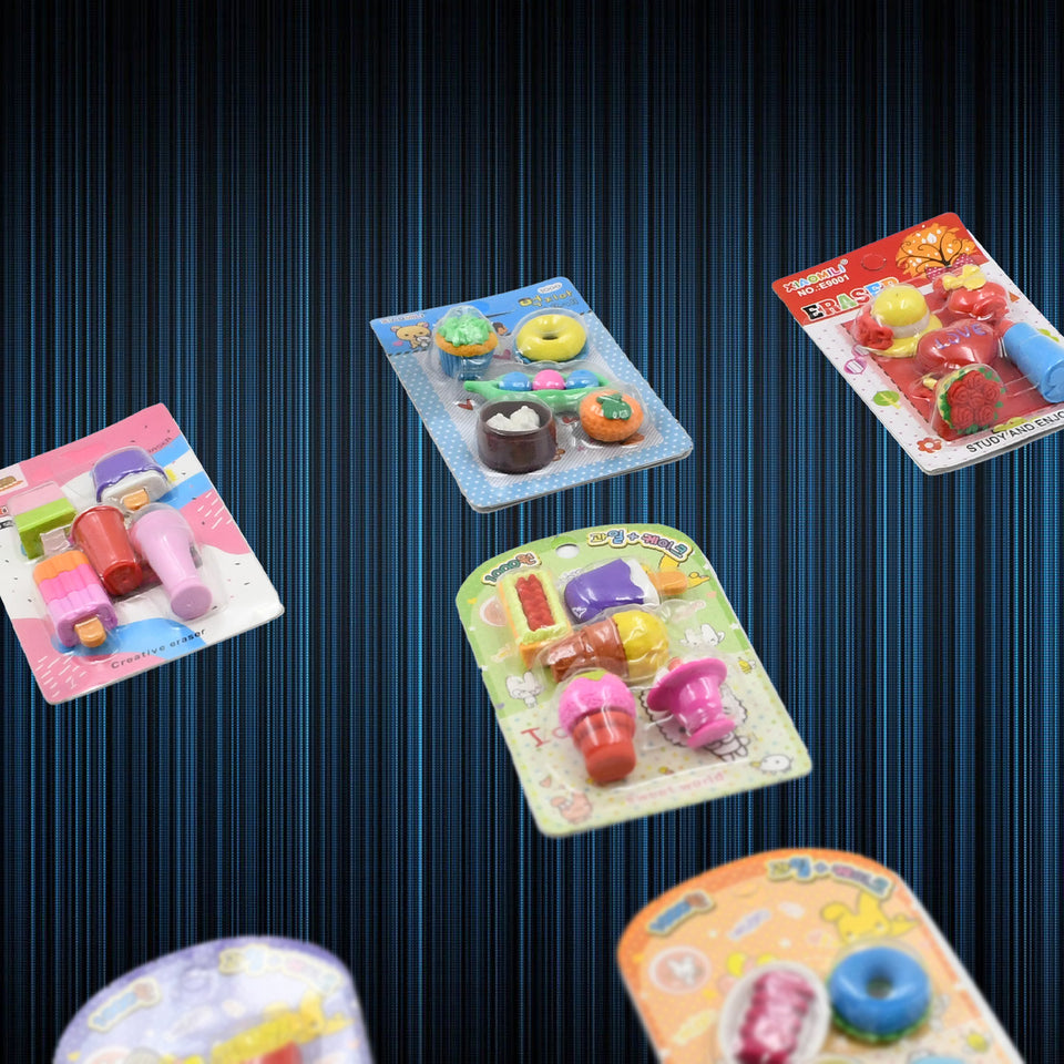 4392 Mix Design 1set Fancy  Stylish Colorful Erasers For Children Different Designs  Mix Eraser Set For Return Gift Birthday Party School Prize (1set 5pc)
