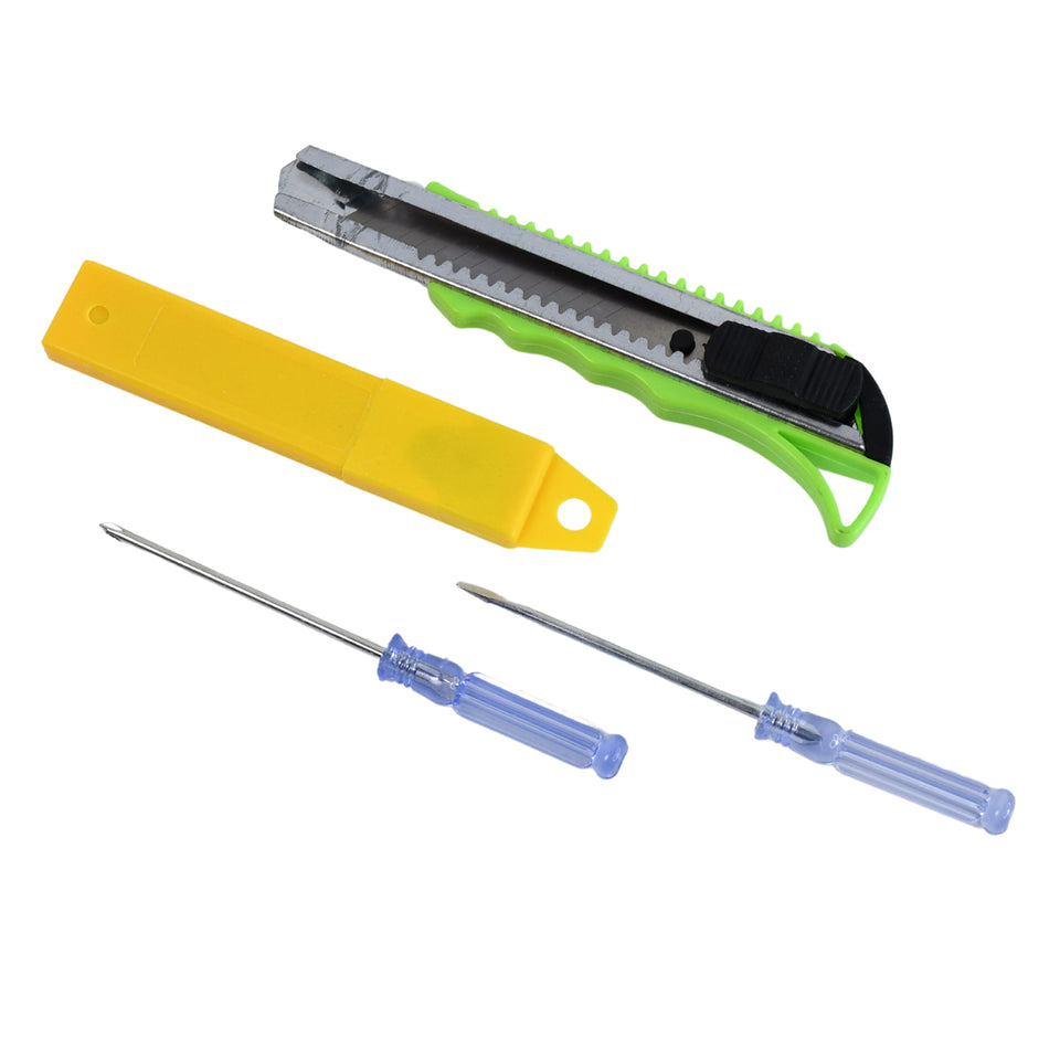 Heavy Duty Working Cutter Knife With Replacement Blade 2 Screwdriver Hand Tool (4 Pc Set)