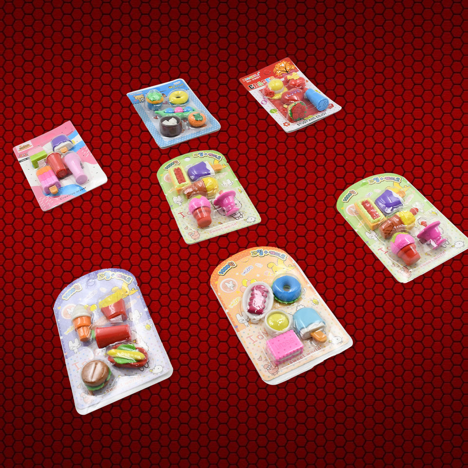 4392 Mix Design 1set Fancy  Stylish Colorful Erasers For Children Different Designs  Mix Eraser Set For Return Gift Birthday Party School Prize (1set 5pc)
