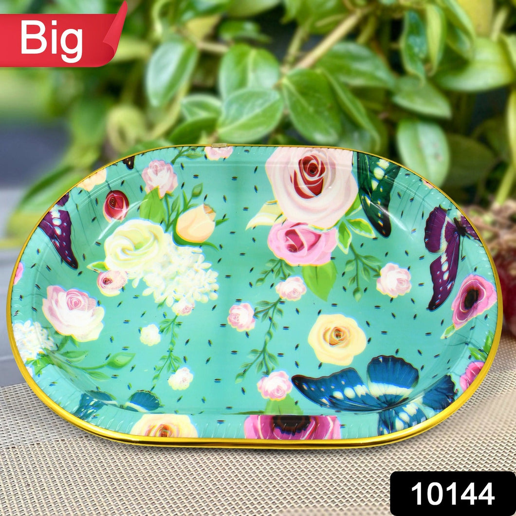 Big Plastic Flower Printed Design Serving Tray (1 Pc  35 X 24 Cm)