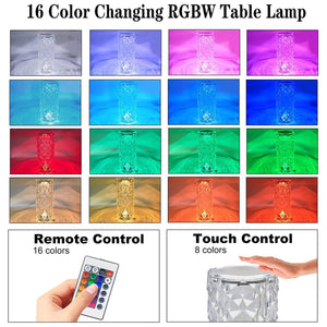 6604 Crystal Touch Night Light (16 Colors) - Rose Diamond Table Lamp With Remote Control Usb Table Lamp Romantic Date Lighting Decor For Festival Bedroom Dining Room