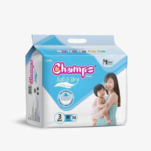 Champs Soft and Dry Baby Diaper Pants 74 Pcs (Medium Size M74)