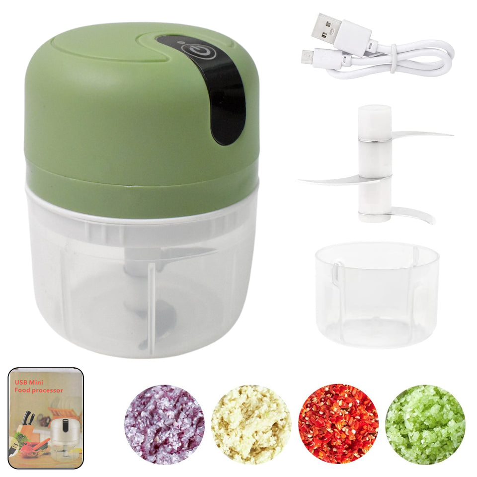 Wireless Usb Rechargeable Mini Electric Garlic Machine  Chopper 3 Blades (250ml)