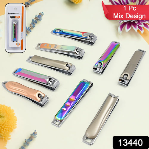 Stainless Steel Folding Portable Large Nail Clippers With Nail File (1 Pc  Mix Design)