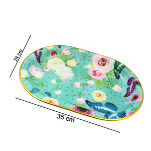 Big Plastic Flower Printed Design Serving Tray (1 Pc  35 X 24 Cm)