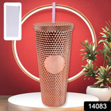 Studded Cup Tumbler Straw Lid - Plastic Double Walled Cold Cup For Iced Coffee