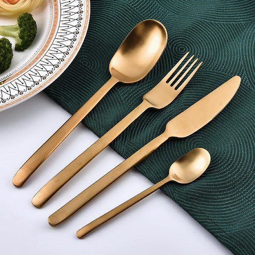 5593 Unique Golden Egg Storage Modern Tableware Steak Knives Fork Flatware Set Tableware Gold Cutlery Set Dishwasher Safe Mirror Finished With Gift Box For Halloween 24pcs Set)