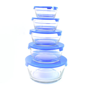 Modern Glass Bowl Set Mixing  Storage Bowls With Lids (5 Pcs Set)