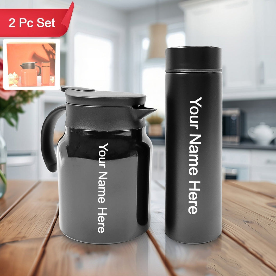 Customized / Personalized Thermal Coffee Carafe Tea Pot & Water Bottles, with LED Display (Bottle 500 ML & Pot 1000 ML / 2 Pc)