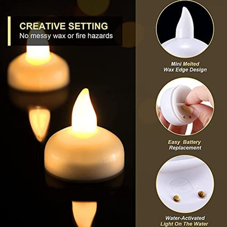 6432 Set Of 12 Flameless Floating Candles Battery Operated Tea Lights Tealight Candle - Decorative Wedding.