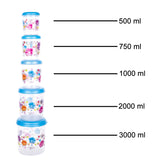 2446 Plastic Transparent Container Air Tight Dabba Set (3000ml 2000ml 1000ml 750ml 500ml)