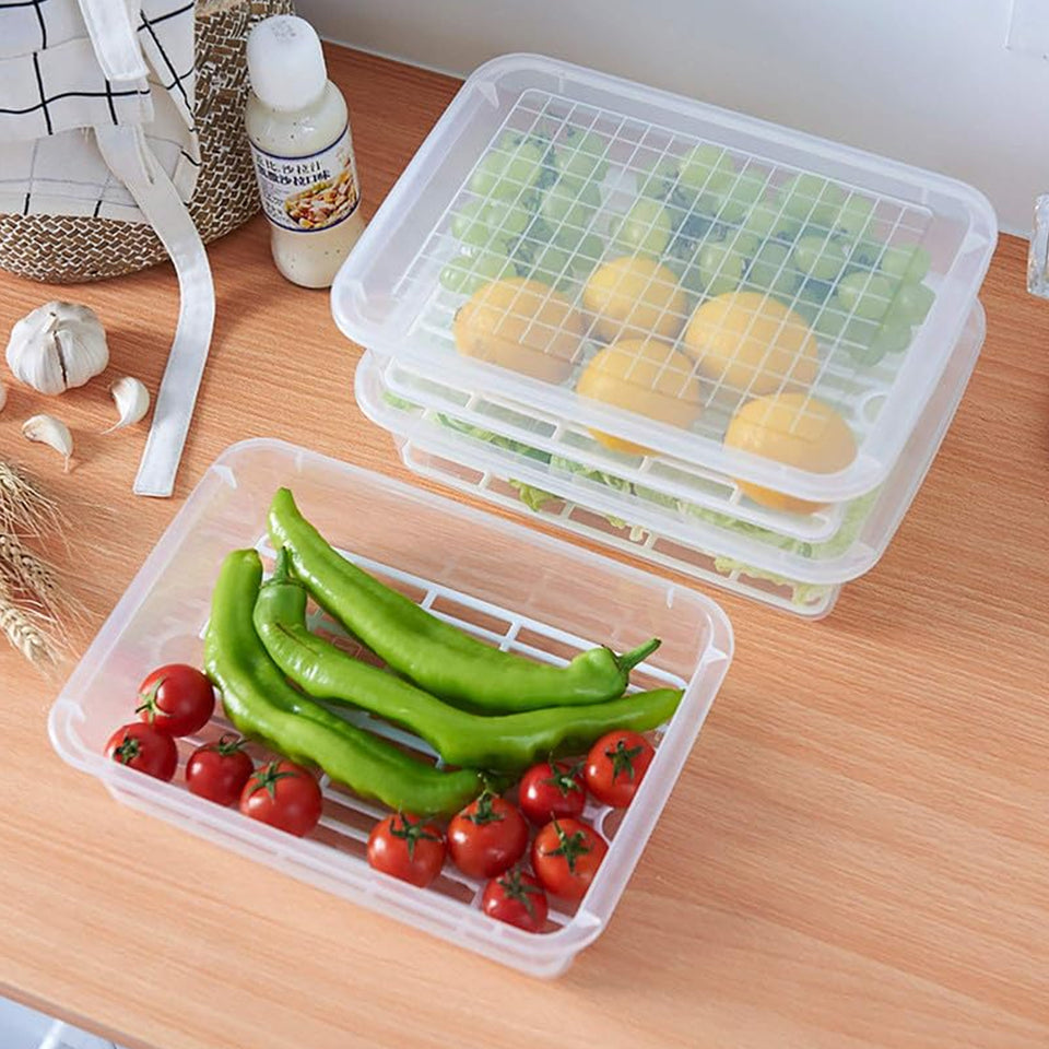 Plastic Food Storage Containers With Removable Drain Tray And Lid (3 Pcs Set)