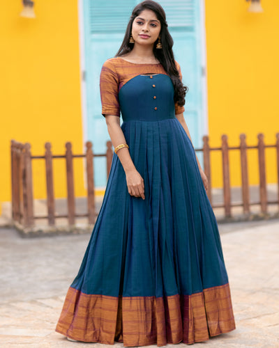 Peacock blue handloom cotton dress