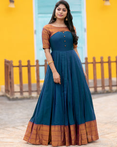 Peacock blue handloom cotton dress