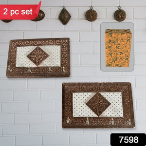 7598 Handicraft Meenakari Wooden Keyholder  Wall Hanging Key Holder Style For Your Home Decor  Gift Keys Stand For Entryway Kitchen Office Bedroom Decorative Keys Organizer Keyholder (2 Pc Set)