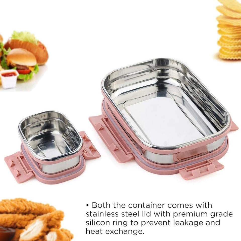 Premium Stainless Steel Leak Proof Air Tight Lunch Boxes (900ml+200ml Approx  2 Pc Set)