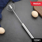 Medium Stainless Steel Egg Whisk Hand Push Rotary Whisk Blender (1 Pc  30 Cm)