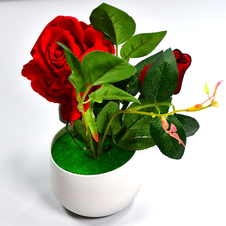 4863 Artificial Rose Flower Plant With Pot For Home Office Or Gift