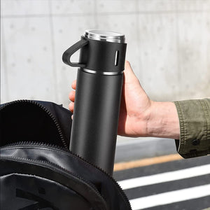 Stainless Steel Vacuum Flask Set With 3 Steel Cups Combo For Coffee Hot Drink And Cold Water Flask Ideal Gifting Travel Friendly Latest Flask Bottle. (500ml)