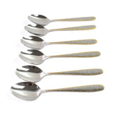 Stainless Steel Gold Bordered Textured Spoons Gold Plated Handle Set Of 6 Pc