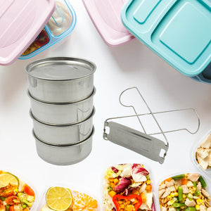 2364 Double Wall Insulated Stainless Steel Tiffin 4 Compartment Lunch Box With Handle Stackable Stainless Steel Lunch Box  Bpa Free  Leakproofdabba For Office Home Shool Hot Outer Plastic Tiffin Box Set (1 Pc 4 Compartment)