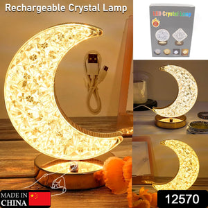 12570 Crystal Table Lamp  Moon Shape Touch Control Lamp With 3 Color  Metal Bedside Lamp For Kids Bedroom Romantic Desktop Nightstand  Stepless Dimming Usb Charging Touch Night Light