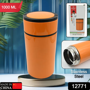 12771 Stainless Steel Water Bottle With Foldable Spoon  Handle Easy To Carry Leak Proof Rust Proof Hot  Cold Drinks Gym Sipper Bpa Free Food Grade Quality Steel Fridge Bottle For Office  Gym  School (1000 Ml)