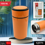 12771 Stainless Steel Water Bottle With Foldable Spoon  Handle Easy To Carry Leak Proof Rust Proof Hot  Cold Drinks Gym Sipper Bpa Free Food Grade Quality Steel Fridge Bottle For Office  Gym  School (1000 Ml)