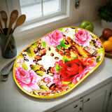 Small Plastic Flower Printed Design Serving Tray (1 Pc  27 X 18 Cm)