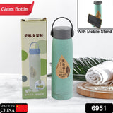 High Portable Water Bottle, Creative Wheat Fragrance Glass Bottle Water with Mobile Phone Holder Wide Mouth Glass Water 380ml (MOQ :- 80 pc)